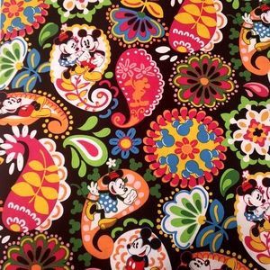100% Cotton Fabric Mickey Mouse Paisley Floral ONE YARD